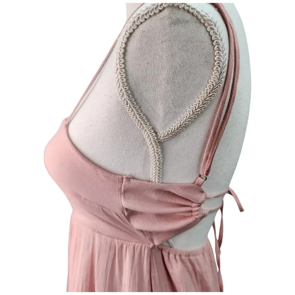 Love Tree Dress Women SMALL Pink Ruffled Crinkle Gauze Lined Beach Coastal Summe - Picture 7 of 13